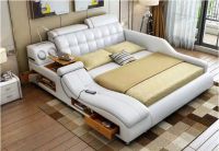 Moderní bílá kožená postel King Letiště Masážní
