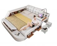 Moderní bílá kožená postel King Letiště Masážní