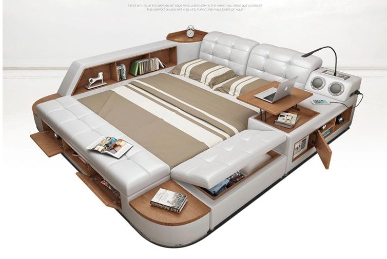 Moderní bílá kožená postel King Letiště